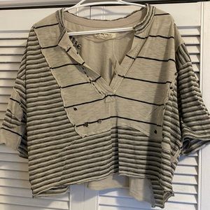 Free People Stripe Distressed Tee